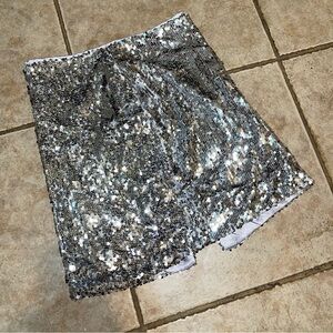 Silver Sequin Mini Skirt - Shimmery Party Style